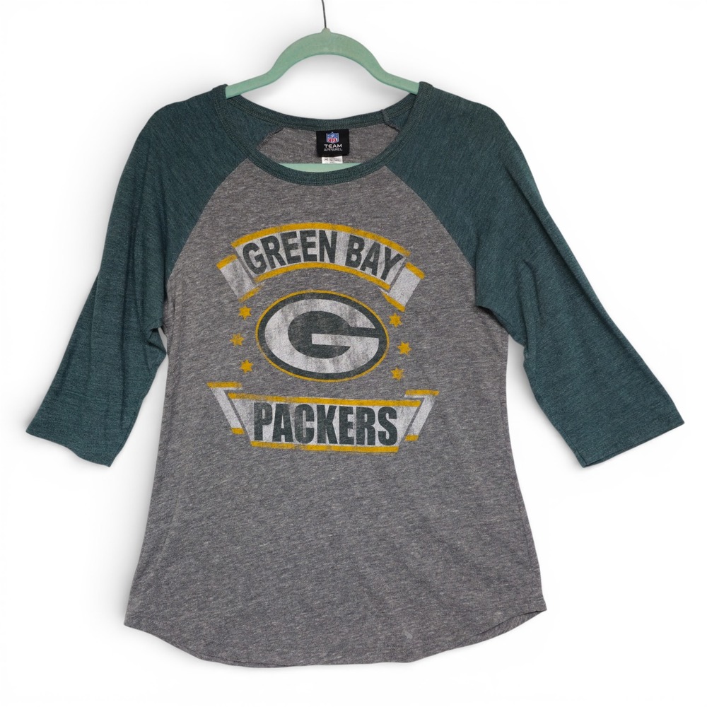 NFL Green Bay Packers Men's‎ Raglan Baseball Tee Gray Green Size M